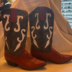 Vintage Red and Black Western Cowboy Boots